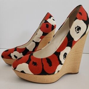 YSL Yves Saint Laurent Floral Canvas Platform Wedge Size 38